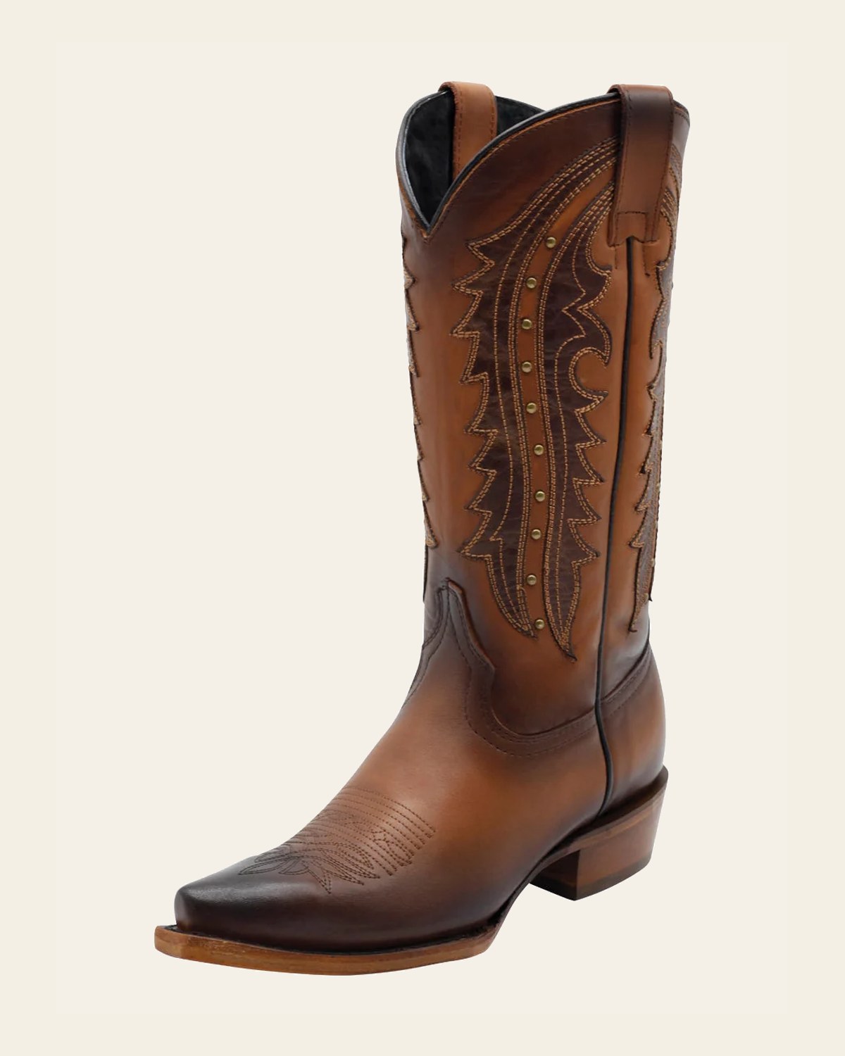 El General Women's Leather Traditional Cowgirl Boot - Made in Mexico - Honey Brown 45780 on a warm cream background