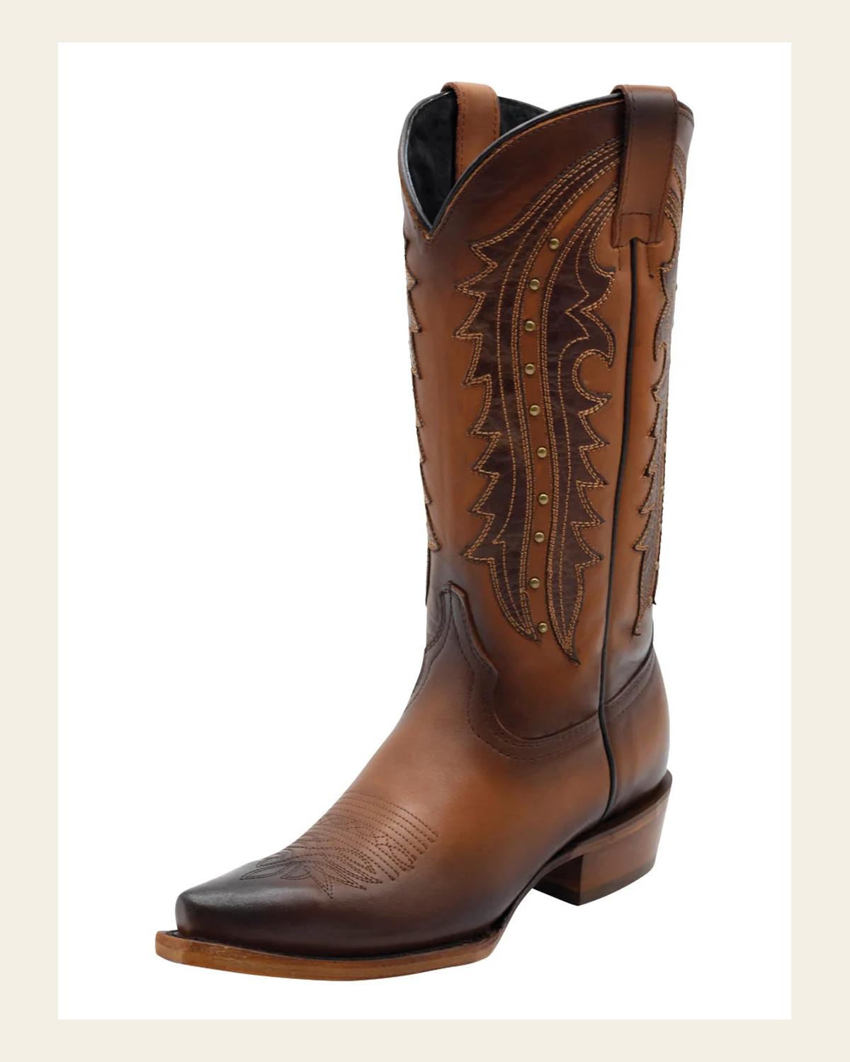 El General Women's Leather Traditional Cowgirl Boot - Made in Mexico - Honey Brown 45780 on a warm cream background