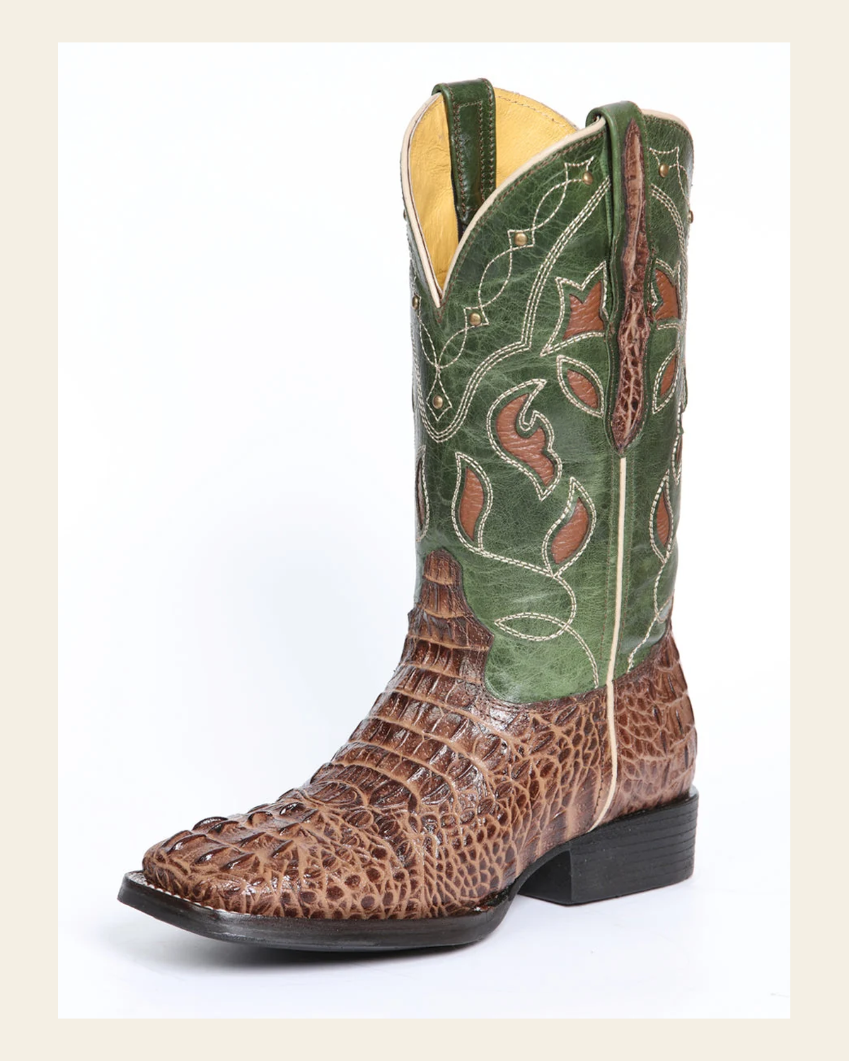 El General Women's Leather Cowgirl Boots - Embossed Crocodile Print - Brown 45940 on a warm cream background