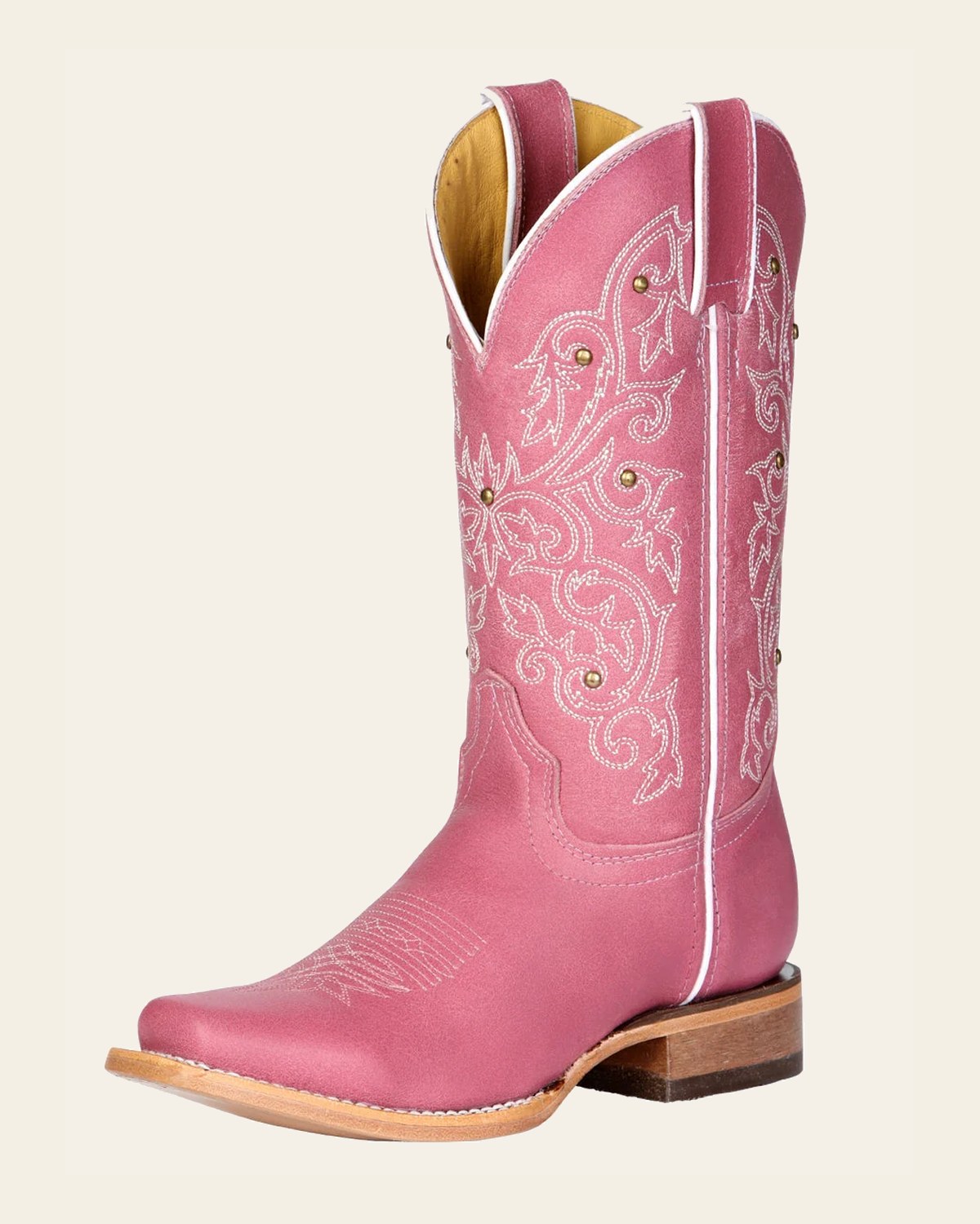 El General Women's Leather Cowboy Boot - Made in Mexico - Pink 45933 on a warm cream background