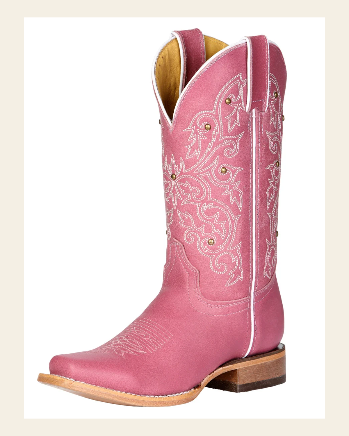 El General Women's Leather Cowboy Boot - Made in Mexico - Pink 45933 on a warm cream background