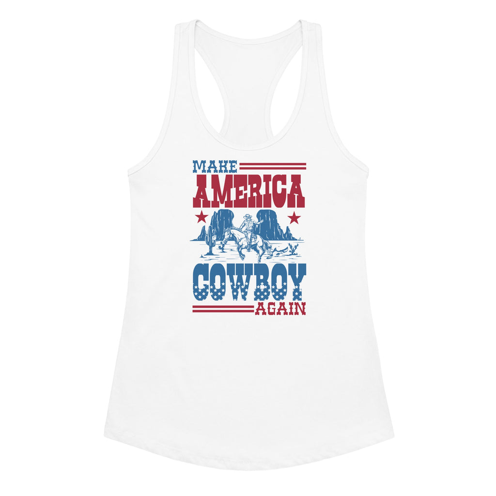 Make America Cowboy Again Women’s fitted Racerback Tank Top by Baha Ranch Western Wear