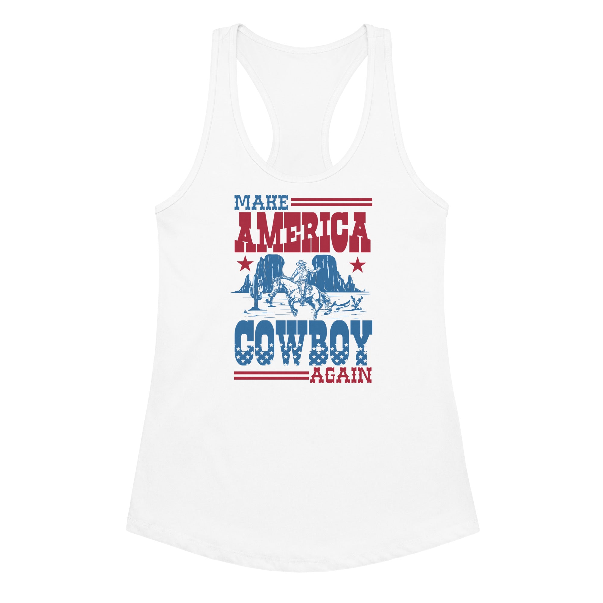 Make America Cowboy Again Women’s fitted Racerback Tank Top by Baha Ranch Western Wear