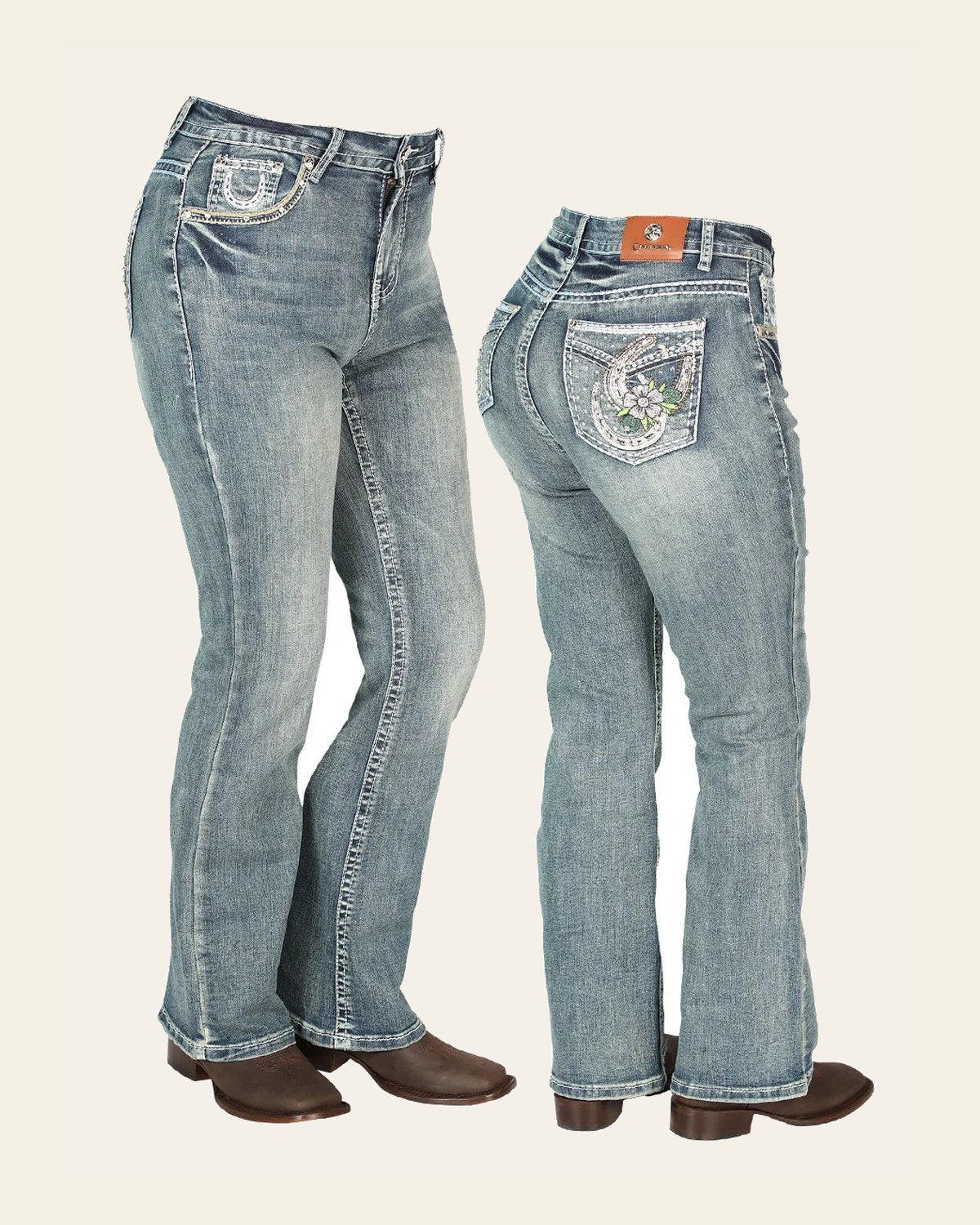 Womens Medium-Blue Centenario Jeans 44957 on a warm cream background
