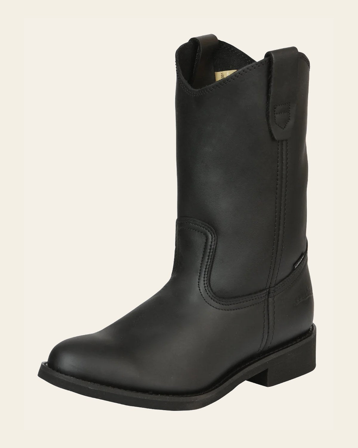 ESTABLO Men's Leather Work Boot - Made in Mexico - Grasso Black 311 on a warm cream background