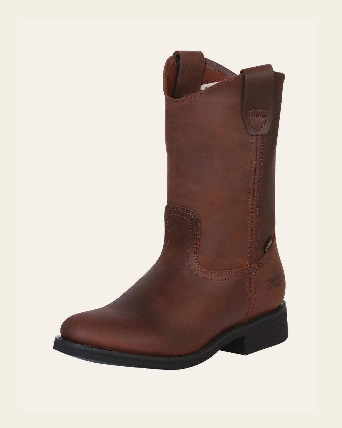 ESTABLO Men's Leather Work Boot - Made in Mexico - Grasso Brown 315 on a warm cream background