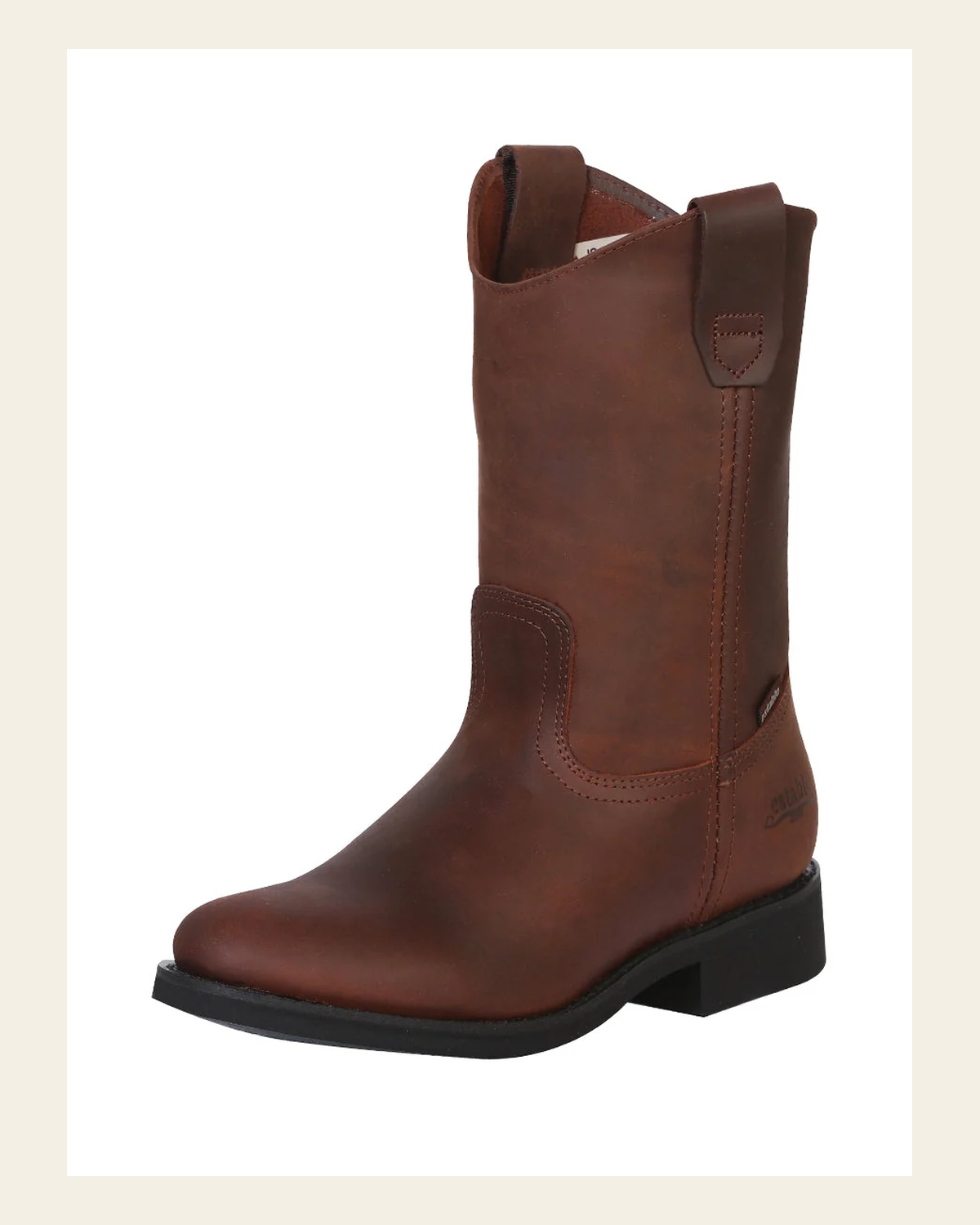 ESTABLO Men's Leather Work Boot - Made in Mexico - Grasso Brown 315 on a warm cream background