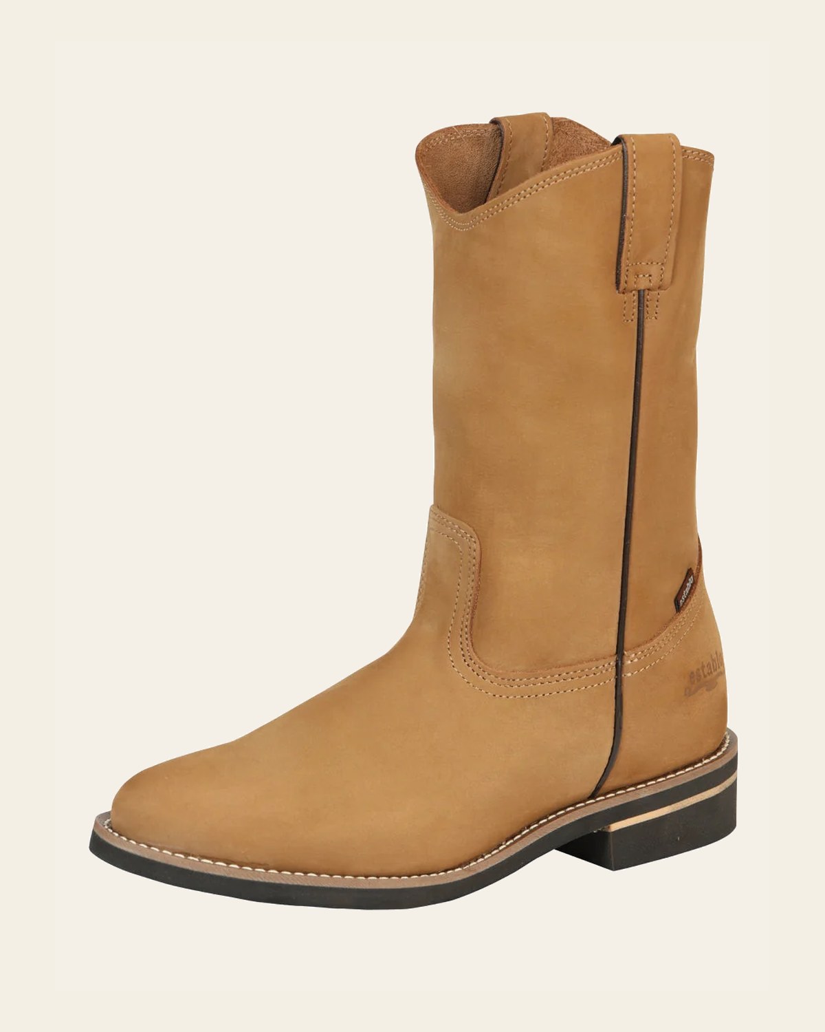 ESTABLO Men's Leather Work Boot - Made in Mexico - Nubuck Cinnamon 303 on a warm cream background