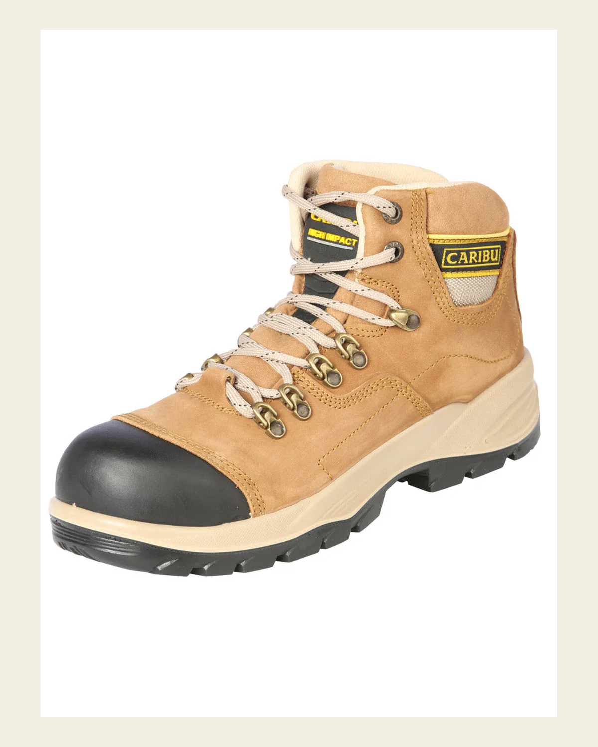 Work Shoe Caribu - Nobuck Golden Brown 44361 on a warm cream background