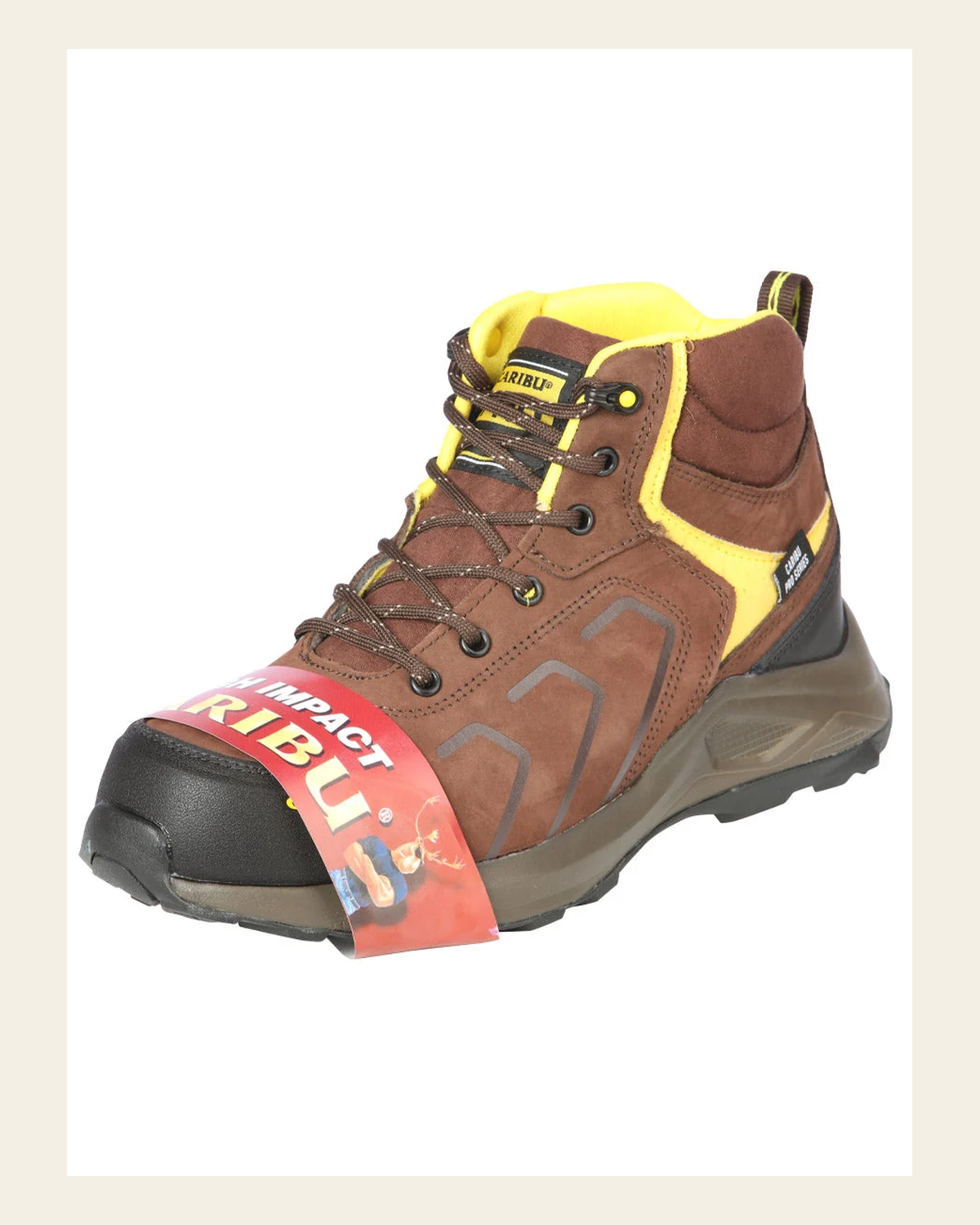 Work Shoe Caribu - Synthetic finish - Brown/Yellow 44362 on a warm cream background