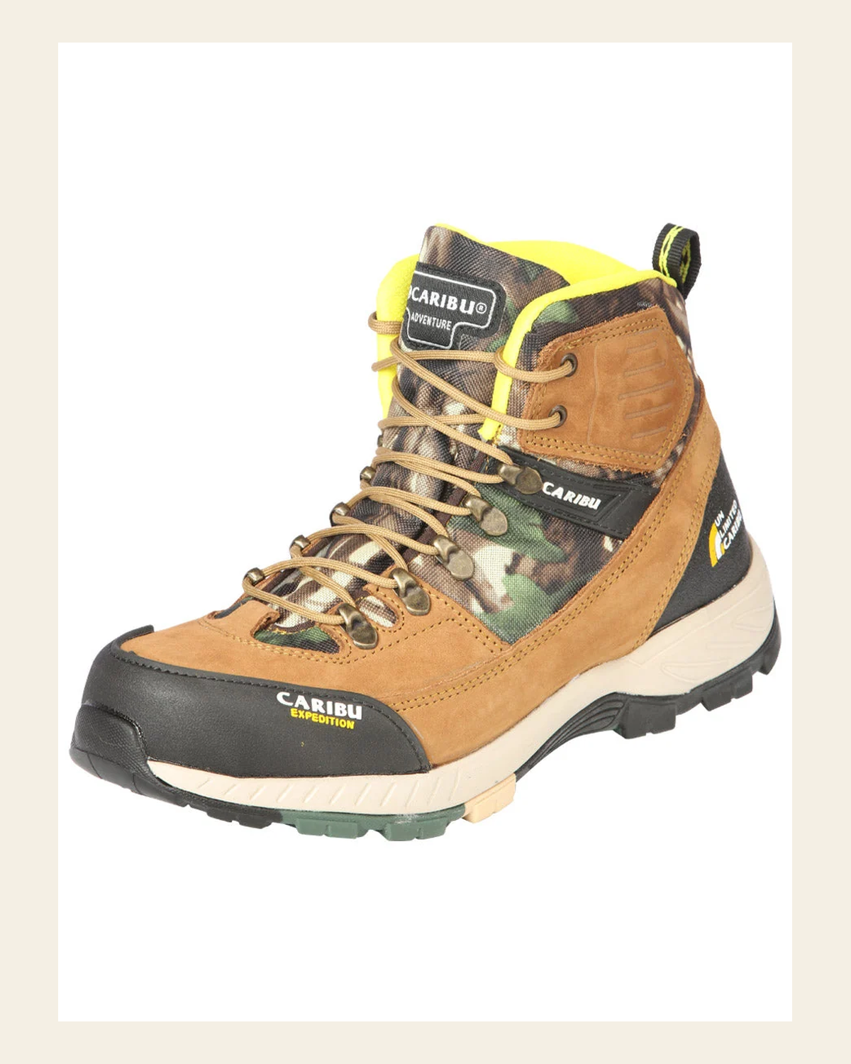 Work Shoe Caribu - Synthetic finish - Yellow/Camouflaje 44368 on a warm cream background