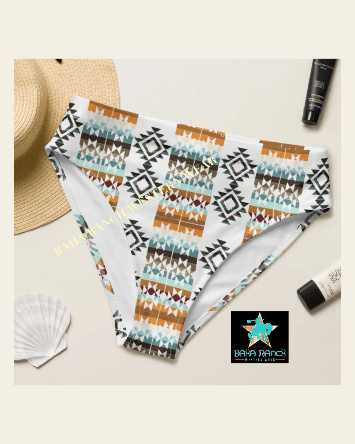 Yeehaw Aztec Print Bikini Bottom on a warm cream background