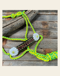 Yellow and Lime Mule Tape Halter - White Daisy #MT217 on a warm cream background