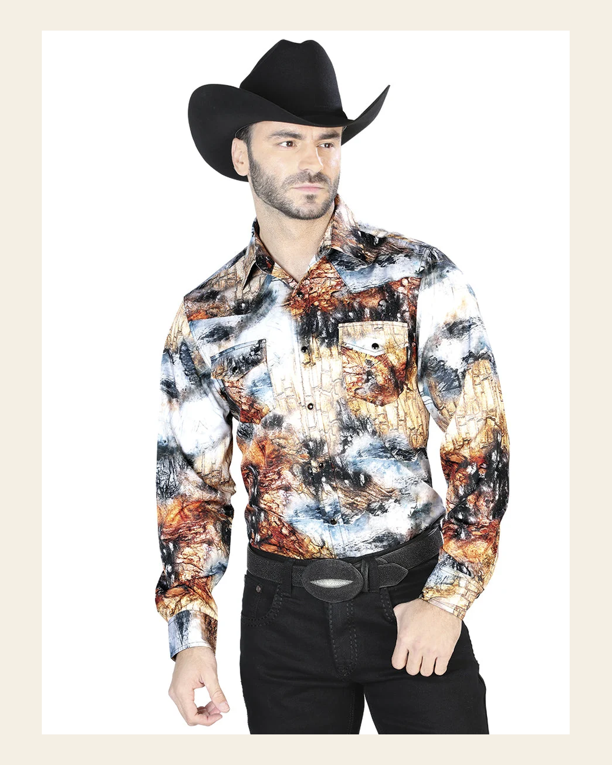 Yellow Black Casual Long Sleeve Shirt 44079 on a warm cream background