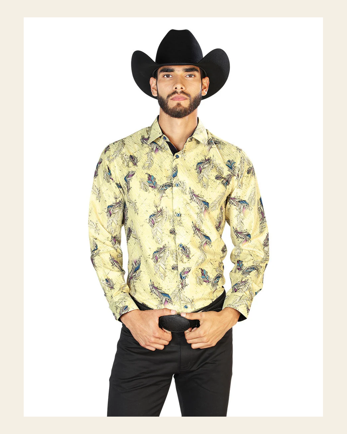 Yellow Casual Long Sleeve Shirt 43824 on a warm cream background