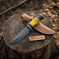 Handmade Hunter Clip Point Bowie Knife Damascus Steel Yellow Handle JW SteelCrafts
