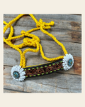 Yellow Mule Tape Halter - White and Lime #MT213 on a warm cream background