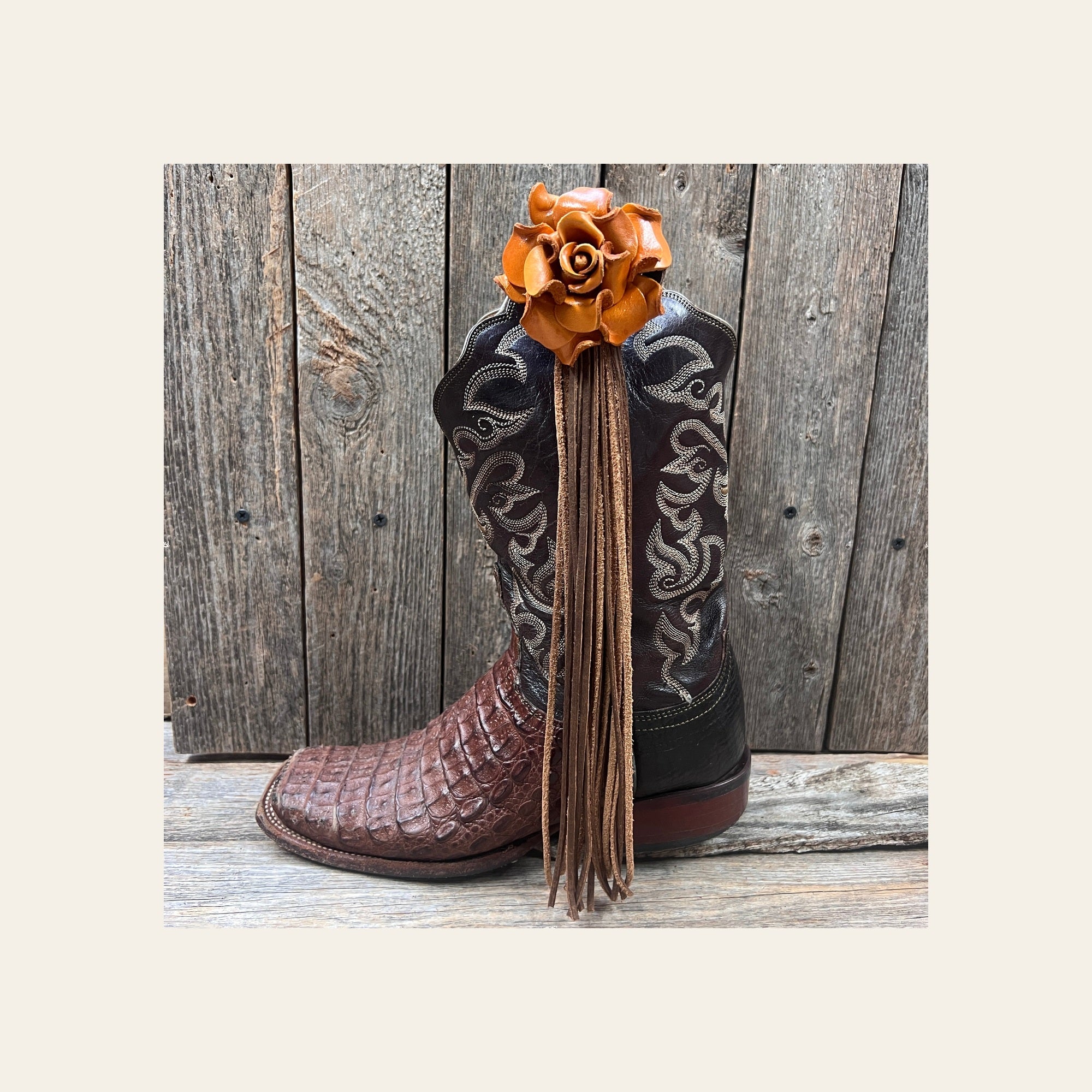 Boot Cuff Jewelry - Leather Yellow Rose - Fringe