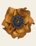 Yellow Rose Flower With Copper Fireopal and Teal 1" Concho on a warm cream background