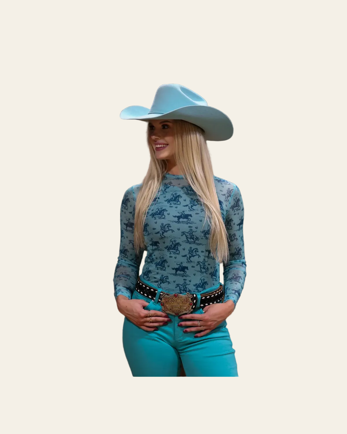 Yippee-ki-yay Mesh Layering Top on a warm cream background