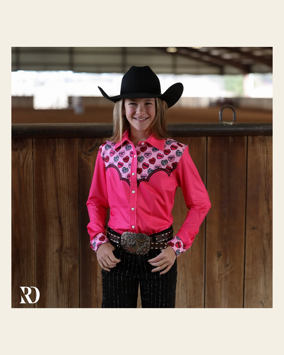*youth* Cowgirl Conversations Rodeo Shirt on a warm cream background