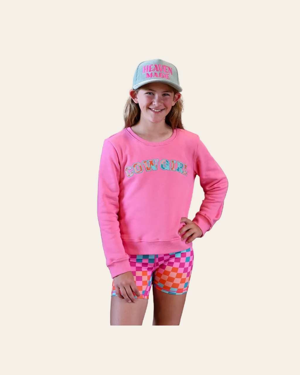 *youth* Diego | Cowgirl Crewneck on a warm cream background