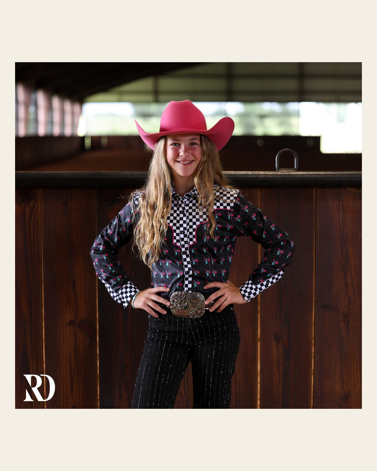 *youth* Saddle Up Performance Rodeo Shirt on a warm cream background