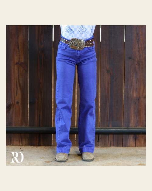 *youth* Signature Trouser - Royal Blue Metallic Washed on a warm cream background