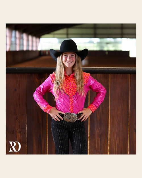 *youth* Summer Leopard Sparkle Performance Shirt on a warm cream background