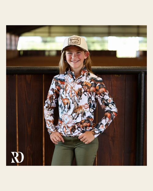 *youth* Sun Shirt | Wild Horses on a warm cream background