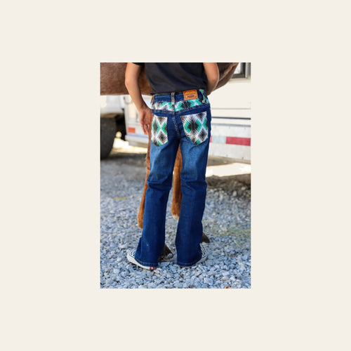 *youth* Brayden Denim Boot Cut Jeans (numerical) on a warm cream background