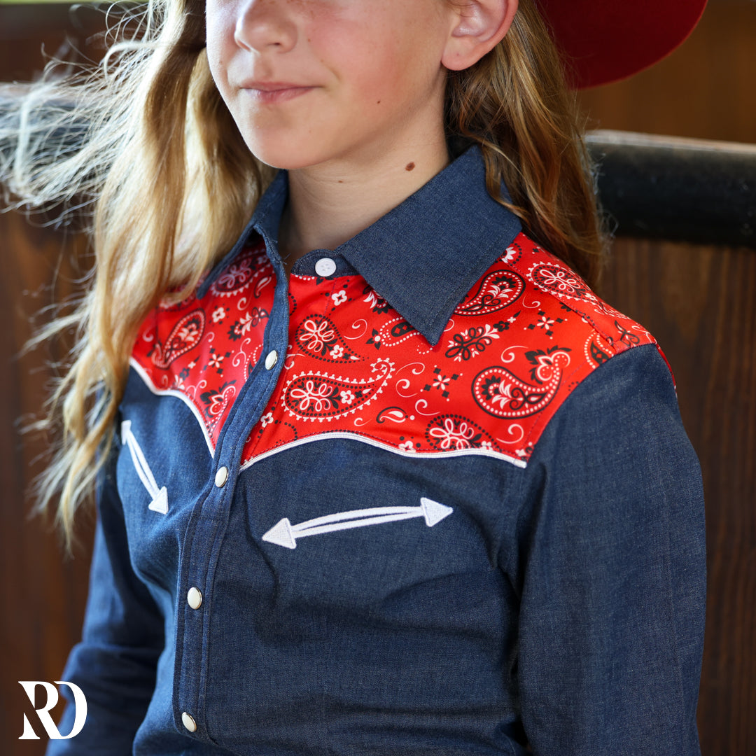 *youth* Denim & Red Bandana Rodeo Shirt — view 3