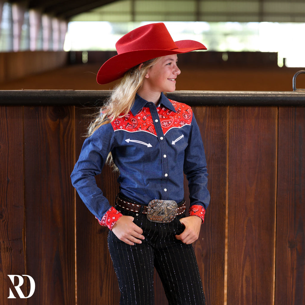*youth* Denim & Red Bandana Rodeo Shirt — view 2