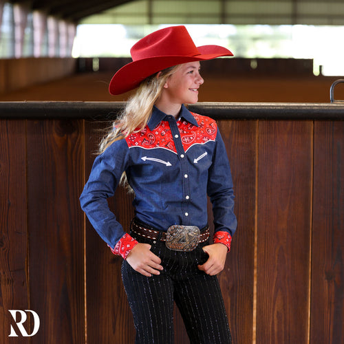 *youth* Denim & Red Bandana Rodeo Shirt — view 2