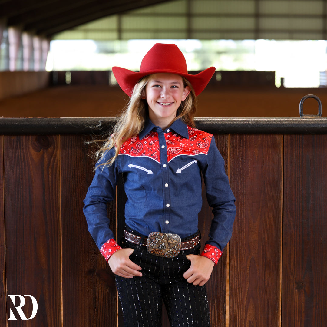 *youth* Denim & Red Bandana Rodeo Shirt