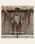 Zebra and Copper Fleur De Lis Browband/One Ear Tack Set #BBBC494 on a warm cream background