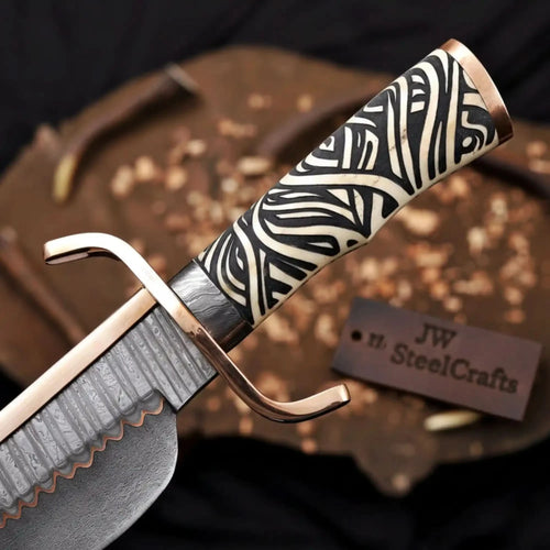 12-Inch Copper Damascus Alamo Bowie Knife - Musso-Style Collector Blade