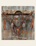 Zebra Green and Clear Browband / Breastcollar Tack Set #BBBC574 on a warm cream background