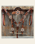 Zebra Rose Gold and Clear Browband / Breastcollar Tack Set #BBBC654 on a warm cream background