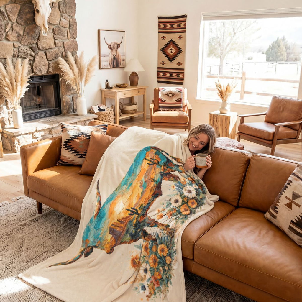 Baha Ranch Painted Longhorn Throw Blanket 60" x 80" Made in America by Baha Ranch Western Wear - product image 3